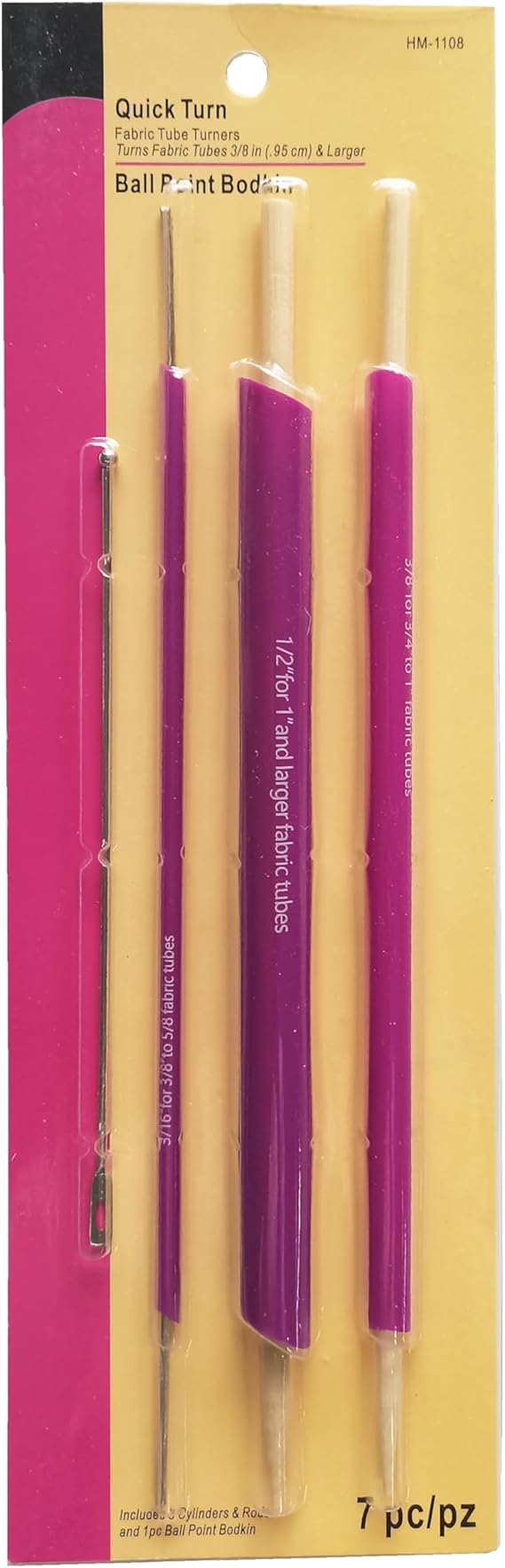 HONEYSEW Fabric Tube Turners Set,3 Count, Assorted Sizes Tube Turners,and 1 Ball Point Bodkin Drawstring Threader for Sewing DIY Tool