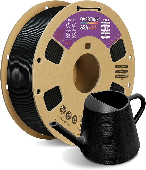 OVERTURE ASA Filament 1.75mm, UV & Weather Resistant, 1kg Black