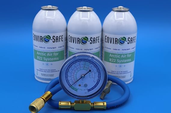 Envirosafe 3 cans of Arctic Air for R22 and Brass Gauge