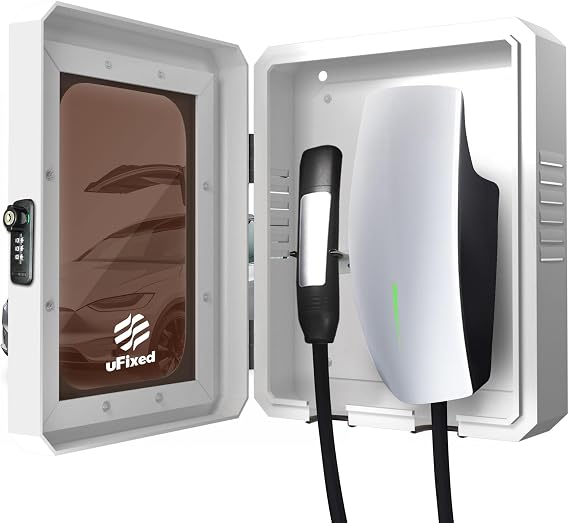 Compact Outdoor EV Charger Case Wall Box with Lock for Tesla Wall Charger and ChargePoint Weatherproof Visible White