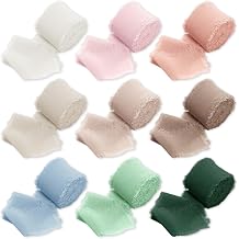 Chiffon Ribbon, Mixed 9 Colours Frayed Ribbon, 1" x 5.5Yd Fringe Edge Fabric Ribbon Package (9 Rolls*5.5Yd) for Wedding, Flowers, Party Styling, Christmas Decoration, Gift Wrapping