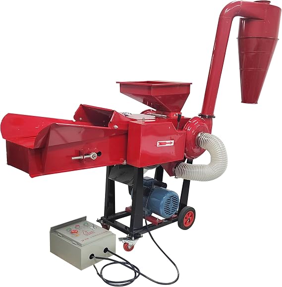 TECHTONGDA Dry-Wet Straw Hay Cutter Crusher Grain Grinder Mill Powder With Self-priming Inlet for Corn Wheat Animal Feed with Conveyor 220V