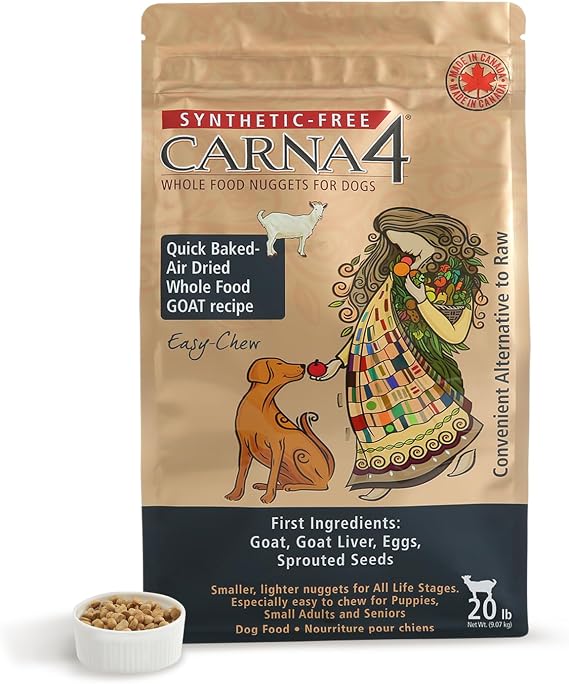 CARNA4 Gentle Quick-Baked Air-Dried Dog Food, Goat Recipe, Easy-Chew, 20lb