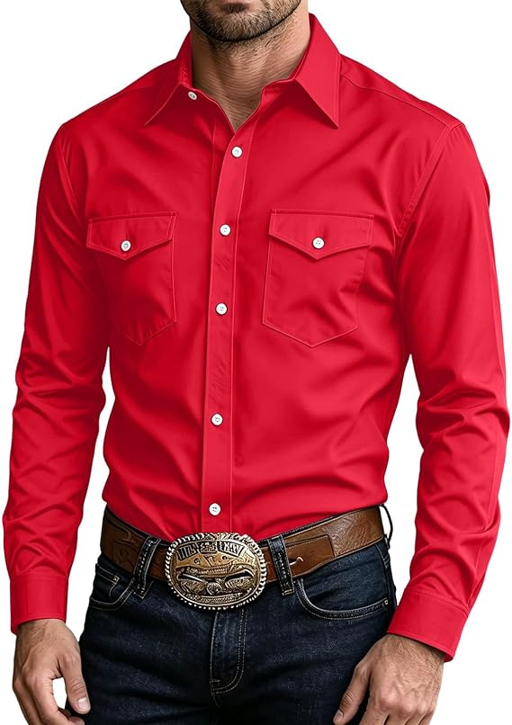 Xiaojmake Mens Western Shirt Long Sleeve Cowboy Button Down Work Shirt