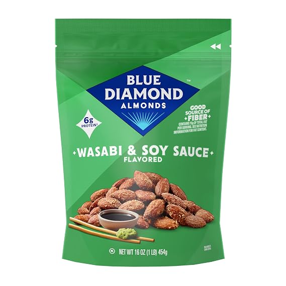 Blue Diamond Almonds Wasabi and Soy Sauce Snack Nuts, 16 oz, Pack of 1