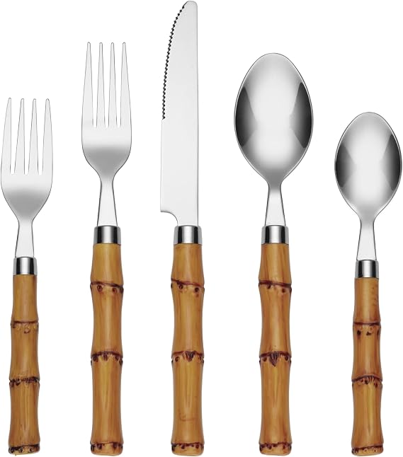 Cambridge Bamboo Plastic Handle 20-Piece Silverware Set for 4, Flatware