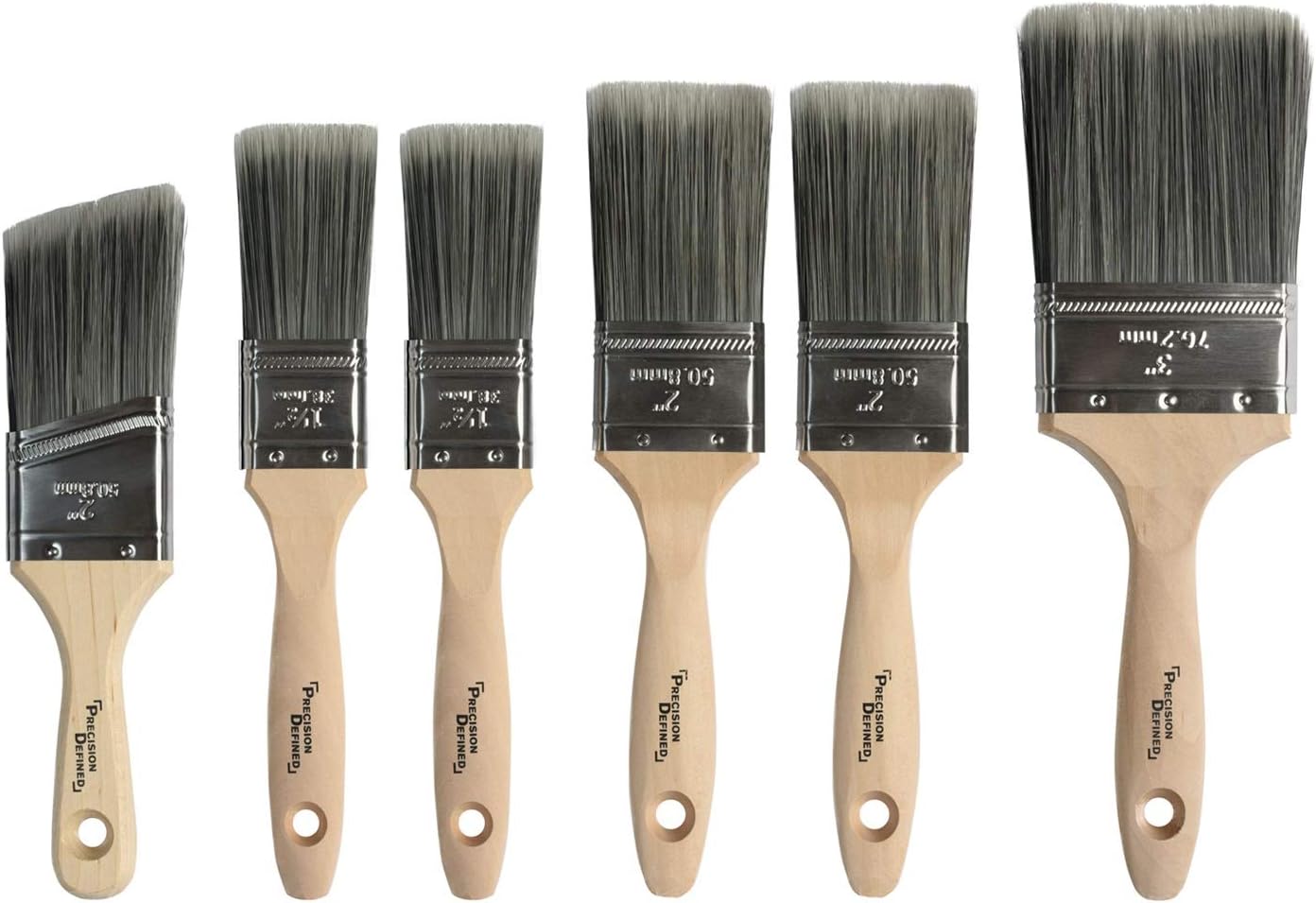 PD Professional Paint Brush Set 6 Piece Precision Defined Heavy-Duty, Paint Brushes for Walls with SRT PET Bristles and Natural Birch Handles, Paintbrushes with Comfortable Grip