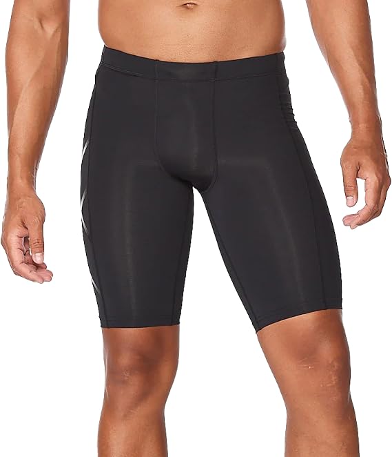 2XU Mens Core Compression Shorts, Running & Training Men's Athletic Shorts with PWX Stretch Fabric & Drawstring Waistband - Black/Silver - X-Small