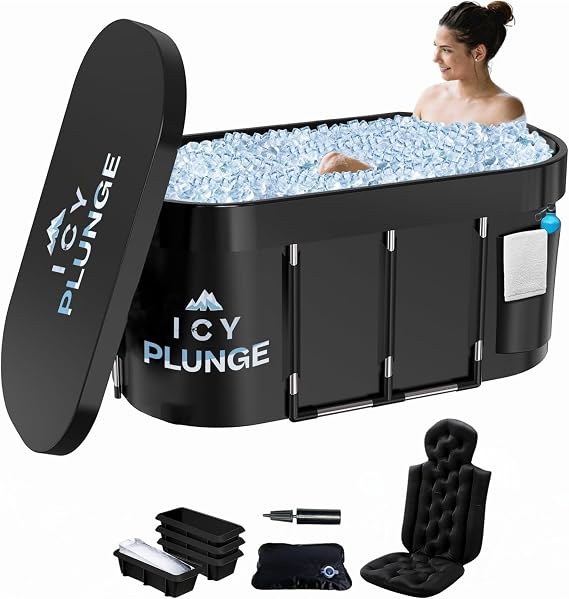 IcyPlunge Cold Plunge Tub - 140+ Gallon Ice Plunge for Athletes & Adults, Recovery & Inflammation Relief, Ice Bath Tub with Water & Filter Treatments, XXL Oval Size