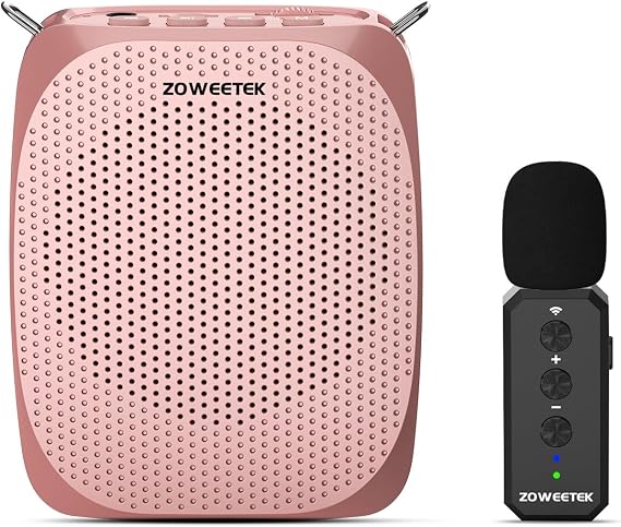 ZOWEETEK Wireless Voice Amplifier with Lavalier Mic for Teachers | Lapel Clip Mic, Portable Speaker, Mini Design, for Speech, Meeting, Yoga, Classroom, Rechargeable