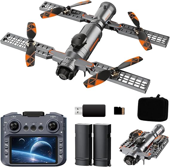 OBEST Drone with Camera, 4.3 Inch Screen Remote Control, Electric Adjustable Camera, App Control, Brushless Motor, Intelligent Barrier Protection, FPV Drones for Beginners