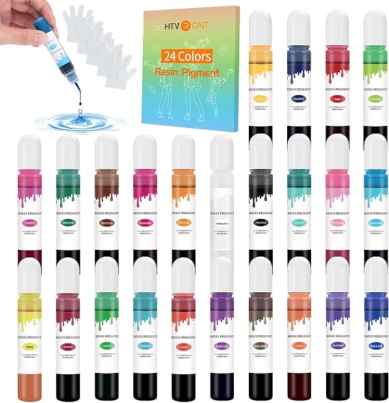HTVRONT Epoxy Resin Pigment - 24 Colors Transparent Epoxy Resin Dye Non-Toxic for Resin Jewelry Making, UV Resin Dye - Concentrated Resin Pigment Liquid for Art, Paint, Crafts - 0.35oz/10ml Each