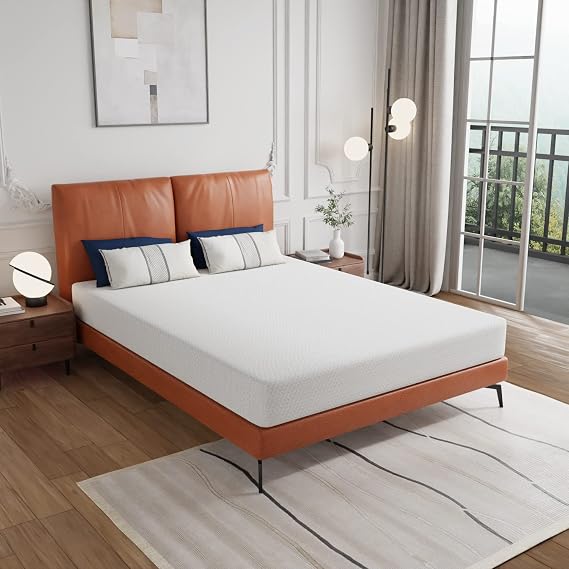 PayLessHere | 8 Inch Queen Mattress | White | Green Tea Gel Memory Foam