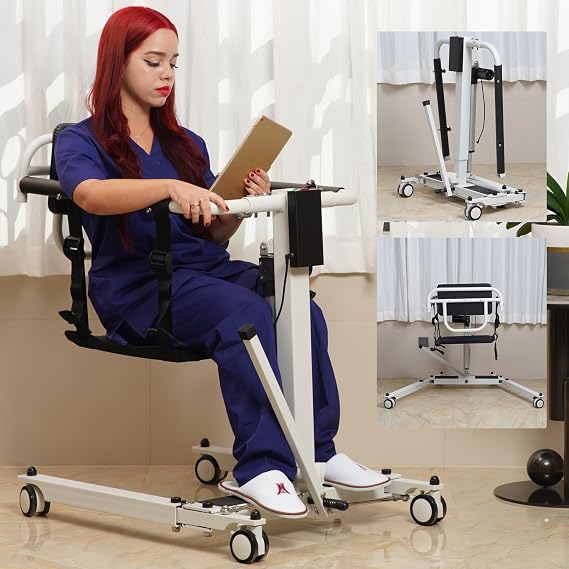 Electric Patient Lift Transfer Chair, Foldable & Portable Design, Adjustable Height/Width for Safe Transfers Between Bed, Wheelchair, Toilet, Car & More (Electric Patient Lift Transfer Chair)