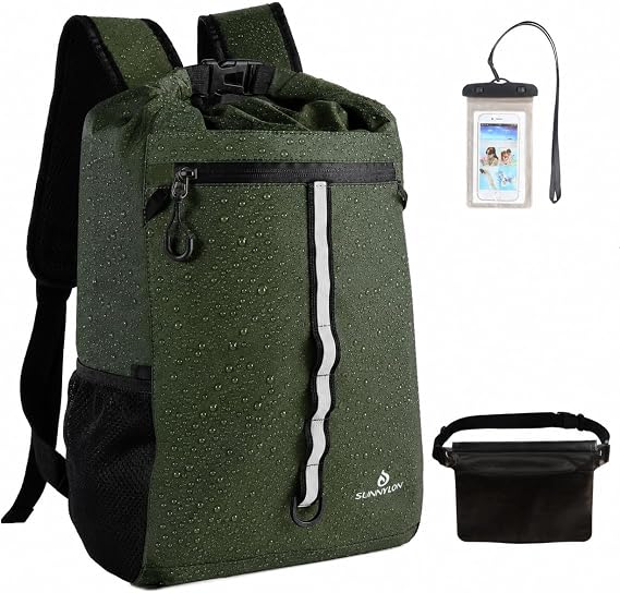Dry Bag Backpack,20L Dry bags Waterproof Kayaking with Waist Pouch and Phone Case,Waterproof Backpack Marine dry bag for Kayaking,Beach,Rafting, Boating,Hiking,Camping and Fishing (Green)