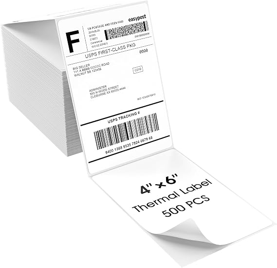 MaxGear 4" x 6" Direct Thermal Shipping Labels, 500 Fanfold, White | 4" x 6" Fanfold Shipping Labels; Permanent Adhesive, BPA-Free; Compatible with Most Thermal Printers