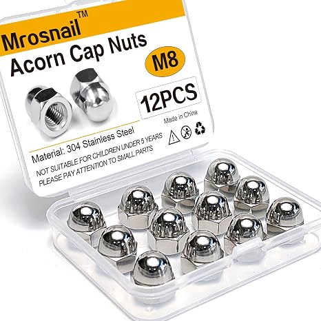 12PCS M8 Acorn Nuts, 304 Stainless Steel Hex Cap Nuts