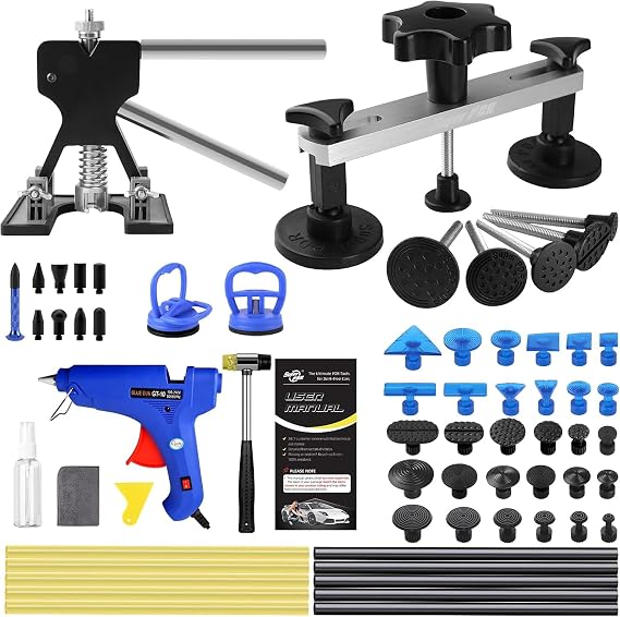 PDR TOOLS Car Dent Puller Kit, 79PCS Dent Repair Tool, Paintless Dent Removal Kit with Black Metal Dent Lifter and Bridge Puller for Auto Body Dent Remover, Home DIY Repair