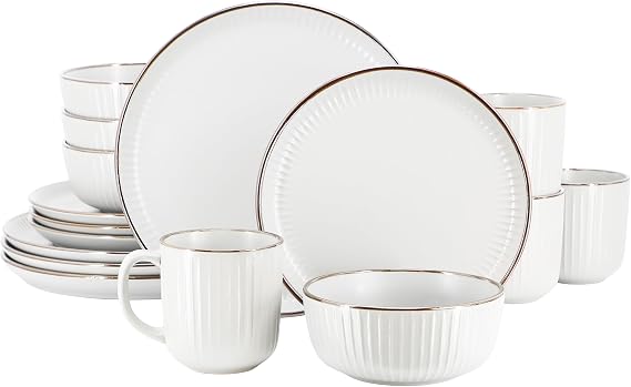 Elama Leo 16 Piece Stoneware Dinnerware Set In White