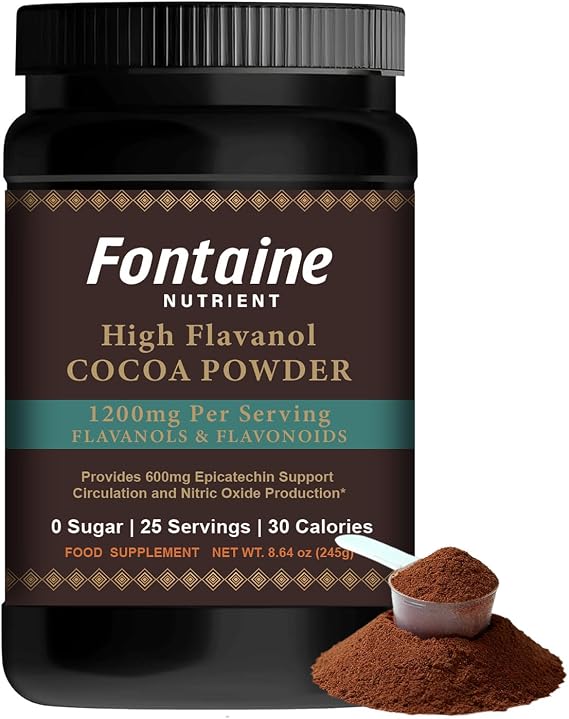Fontaine High Flavanol Cocoa Powder and Flavonoids 1200mg, Super Cacao Powder, Flavonoids Epicatechin Blend for Supports Circulation, Energy & Overall Wellness, Circulation & Natural Energy, Vegan