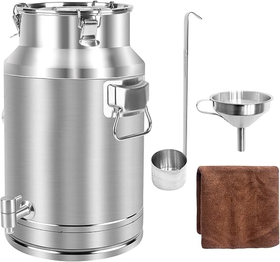 304 Stainless Steel 20 Liter Milk Can, 5.25 Gallon Wine Pail Bucket with Spigot and Sealed Lid, Heavy Duty