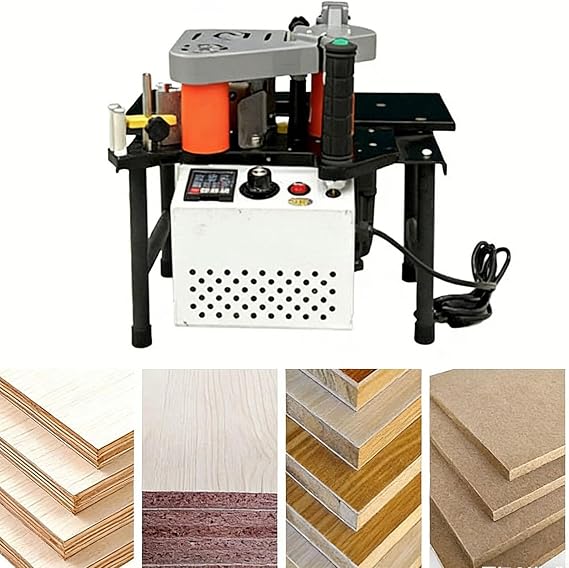 Portable Woodworking Edge Banding Machine,Edge Bander with Double-Side Gluing,Offering Adjustable Speed 2-6m/Min, Curve Straight Sealing on Wood Black