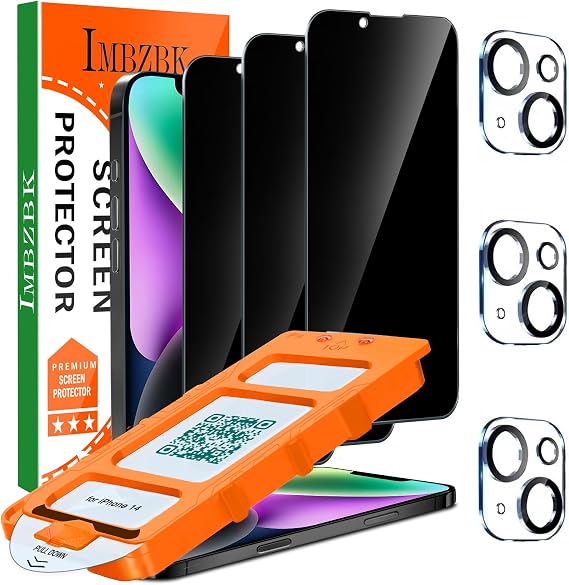 IMBZBK 3 Pack Privacy Screen Protector for iPhone 14, Tempered Glass