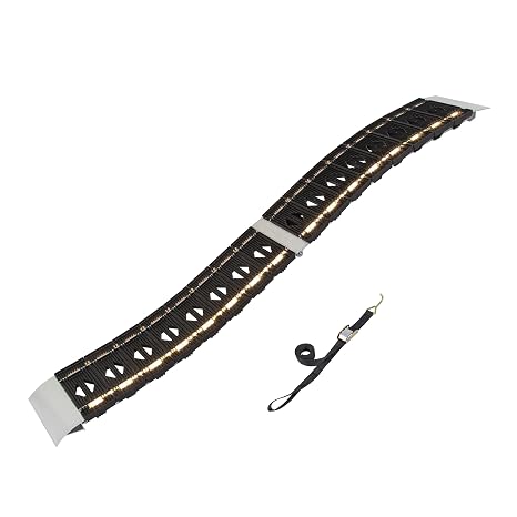 CargoSmart LED Hybrid S-Curve Centerfold Loading Ramp, 1 Pack 1,500lb Per Pair Capacity, 12 W x 90 L Aluminum Ramp with Built-in LED Lights, Load/Unload Lawn Equipment, Motorcycles, ATVs & More