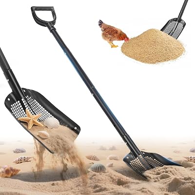 Sifting Shovel, 53.5 Long Heavy Duty Metal Sand Sifter, Chicken Coop Scooper for Sand, Beach Treasure Hunting Sifter Shovel with Holes, Suitable for Beach, Chicken Coop, Gardening ect.