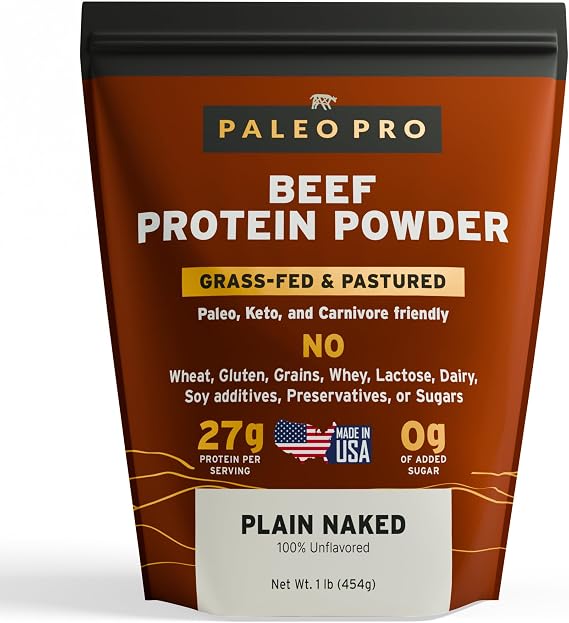 PaleoPro Protein Powder Grass-Fed, Pastured, Cage-Free Protein | Gluten & Dairy Free. No Sugar, Soy, Grains or Net Carbs | Paleo & Keto Friendly - 15 Servings 16 oz, Plain
