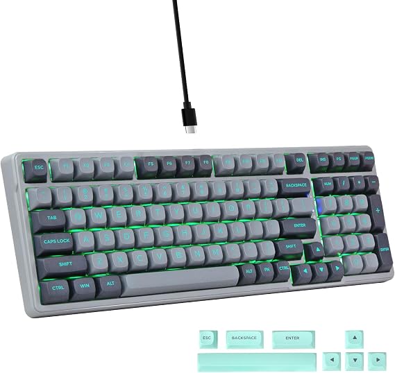 Wired Mechanical Keyboard, Creamy Sound, Green LED Backlit, Gray/Black | Pre-lubed Linear Switches, Gasket Structure with Sound Dampening Foam, RGB Side Light, 99 Keys Custom Keyboard for PC Gaming