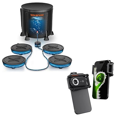 Spider Farmer 2025 Gravity-Fed Self-Watering System No Power Needed, 4-Pack Auto Watering System with 13 Gallon Reservoir for Indoor Plants with Phone Microscope Lens, 200X Magnification Portab