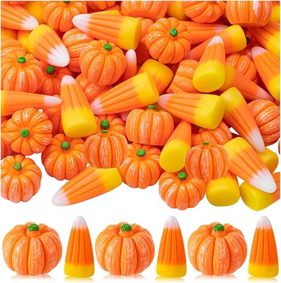 70 Pcs Fake Candy Corn Mini Resin Pumpkins Halloween Decorations
