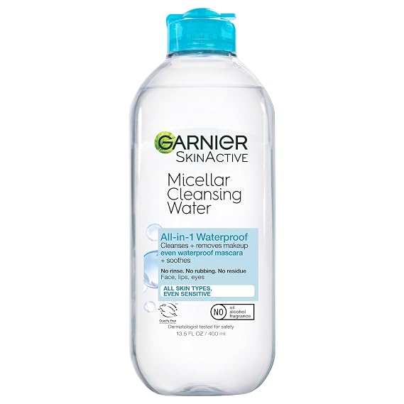 Garnier Micellar Water For Waterproof Makeup, Hydrating Facial Cleanser & Makeup Remover, Suitable for Sensitive Skin, Vegan, Cruelty Free, 13.5 Fl Oz 400mL, 1 Count