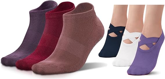 NEWZILL 6 Pairs Non Slip Yoga Socks With Grips for Women & Men, Anti Skid Socks for Pilates Barre Workouts Hospital(L/XL)