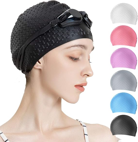 Tripsky Silicone Swim Cap,Comfortable Bathing Cap Ideal for Curly Short Medium Long Hair, Swimming Cap for Women and Men, Shower Caps Keep Hairstyle Unchanged...