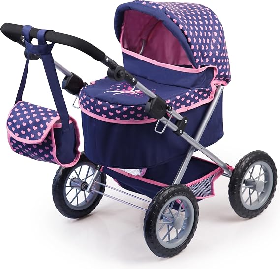 Bayer Design Trendy Doll Pram, Foldable Stroller with Bag - Blue & Pink