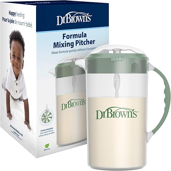 Dr. Brown's Baby Formula Mixing Pitcher with Adjustable Stopper, Locking Lid, No Drip Spout, 32oz, BPA Free, Olive