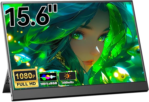 15.6" Portable Monitor, 1080P FHD Portable Monitor with Stand, Mobile Monitor IPS Screen with Speakers, Ultra-Thin Second Screen for Laptop- USB-C & HDMI Connection