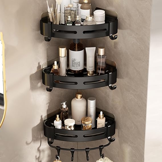 Corner Triangle Shower Caddy Shower Caddy Adhesive No Drill Bathroom Shower Organizers Wall-Mounted Shower Holder Rust Proof Triangle Shower Shelves for Bathroom Kitchen,Black f
