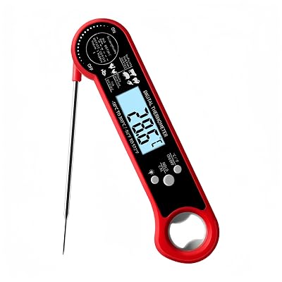 Meat Thermometer with Foldable Probe, Digital Instant Read Food Thermometer Waterproof & Instant Read for Kitchen Food Cooking Baking Candy Liquid Red