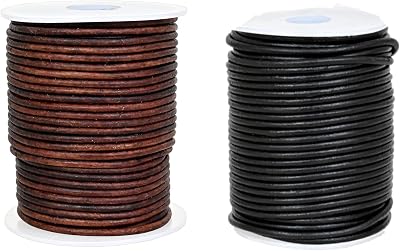 GENIQUE Round Leather Cord 2mm for Necklace, Bracelets, JewelleryAntique Brown  Black Distressed