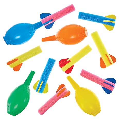 Baker Ross FN143 Foam Rocket Launchers - Pack of 8, Foam Launchers, Flying Toys, Assorted Designs, Party Bag Fillers