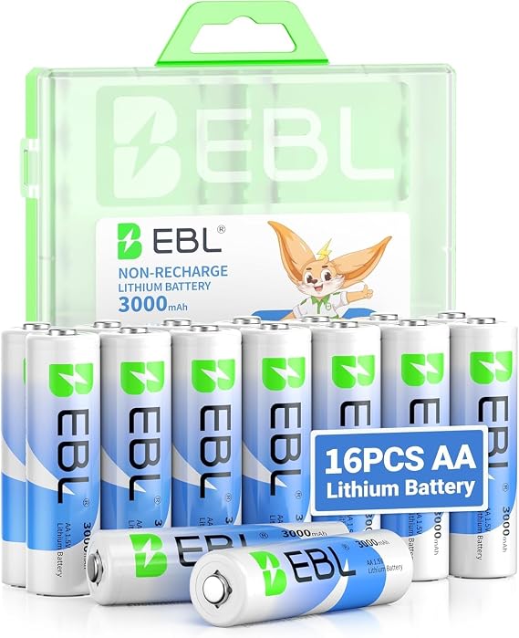 EBL Lithium Batteries AA 16 Pack, 3000mAh 1.5V Non-Rechargeable for Cameras