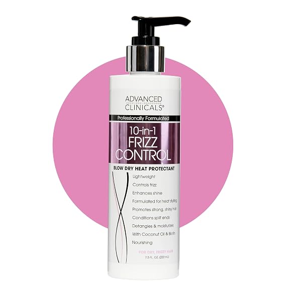 Advanced Clinicals 10-in-1 Anti-Frizz Hydrating Heat Protectant Hair Cream Coconut & Bamboo Strengthen, Detangle & Smooth Dry, Damaged Hair DEA, Paraben, Sulfate-Free, Color Safe, 7.5 Fl Oz
