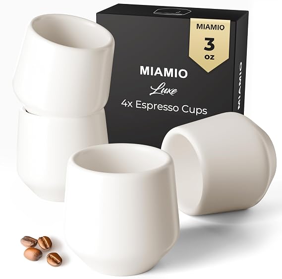 MIAMIO - Espresso Cups Set of 4/Mug Set, Ceramic (3oz) - Luxe (Cream White)