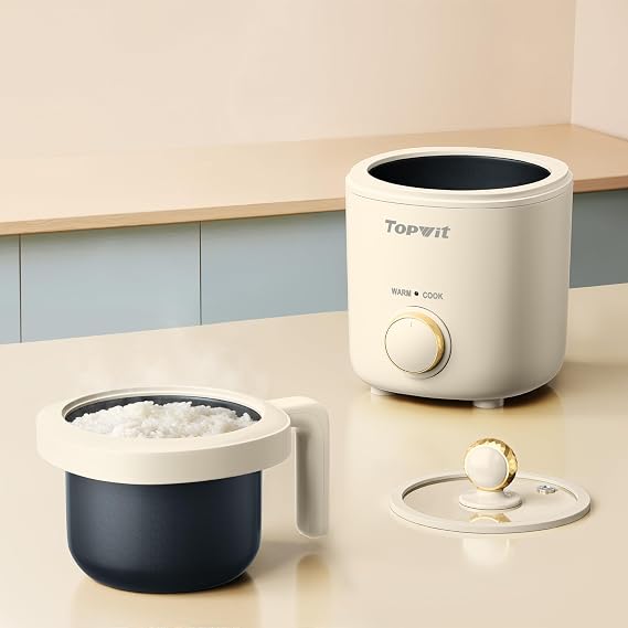 TOPWIT Small Rice Cooker 2-Cup Uncooked, 1.2L Nonstick Mini Rice Cooker