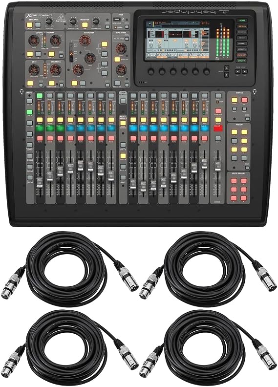 X32 Compact 40-Input 25-Bus Digital Mixing Console with 16 Programmable Midas Preamps, 17 Motorized Faders with Value Series XLR M to F Professional Microphone Cable - 25' (4pcs)