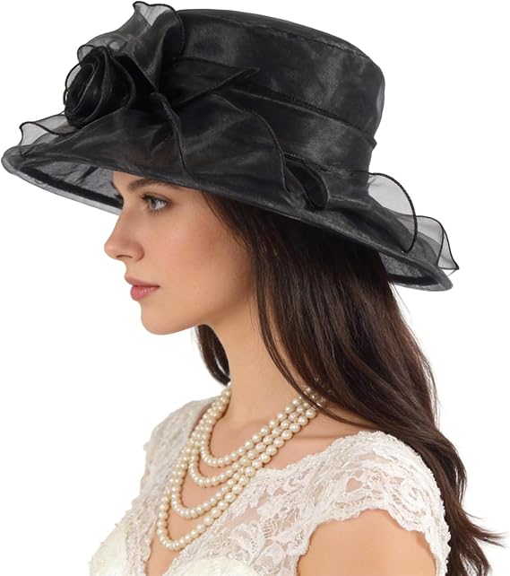 FORBUSITE Derby Church Dress Hat for Women Fascinator Bridal Tea Party Wedding Hat Wide Brim