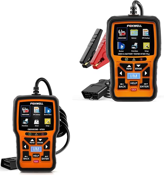 FOXWELL NT301 Plus 2 IN1 OBD2 Scanner Battery Tester + NT301 Code Reader Scan Tool Live Data Mechanic OBDII DiagnosticTool for Check Engine Light